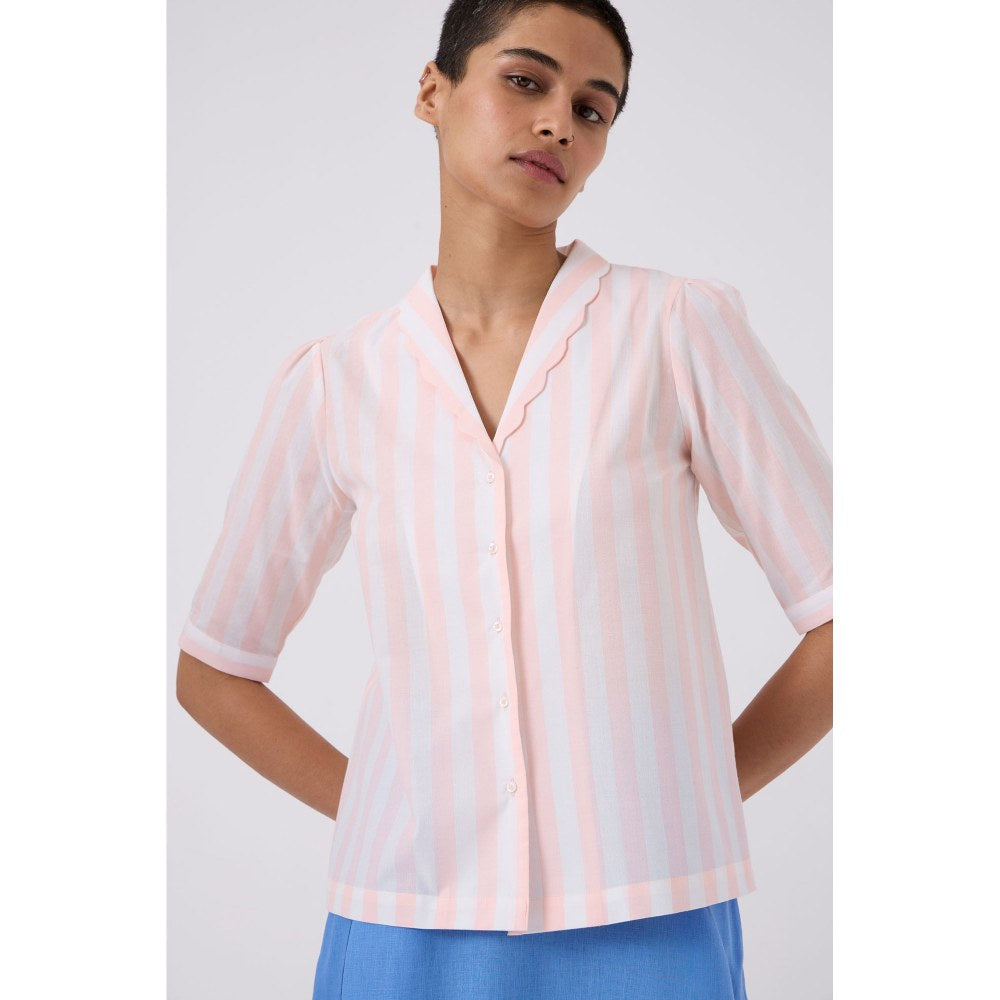 The Summer House Beth Striped Shirt With Scalloped Collar