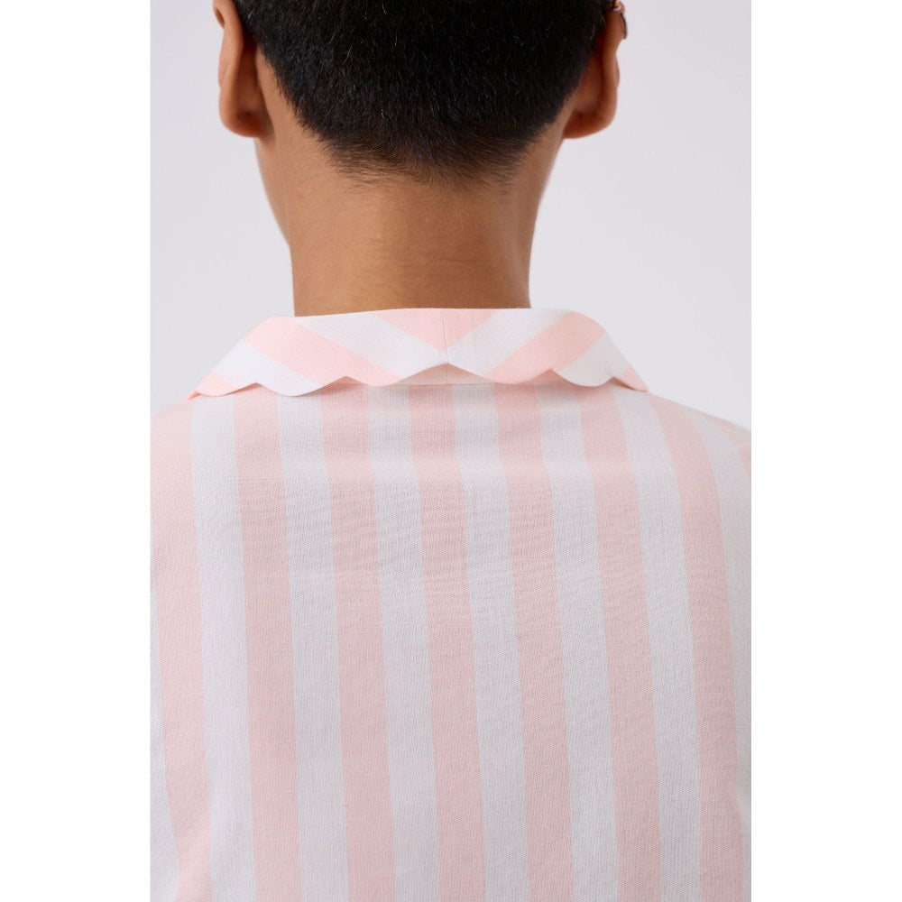 The Summer House Beth Striped Shirt With Scalloped Collar