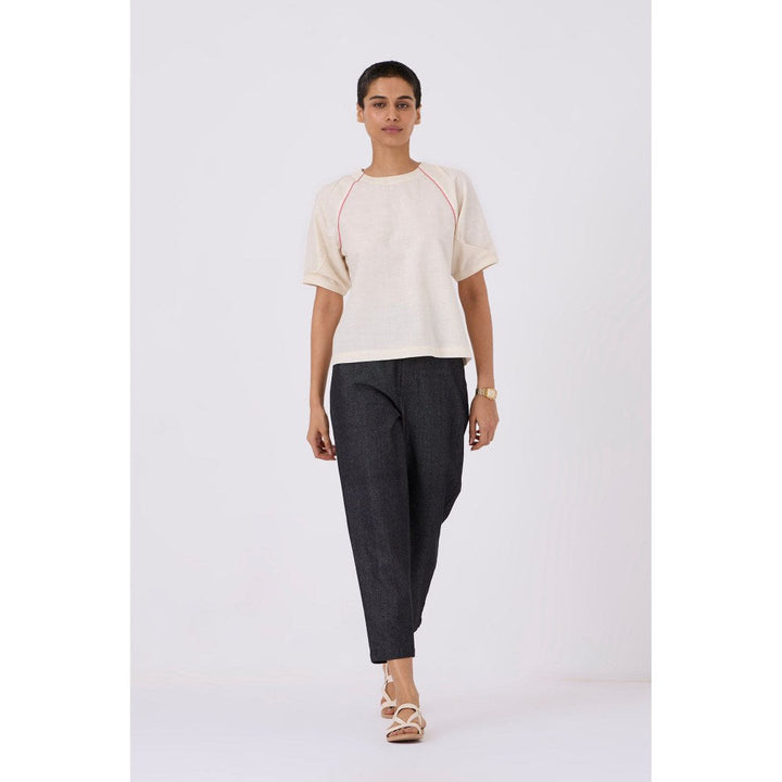 The Summer House Loto Ivory Khadi Top With Statement Sleeve L