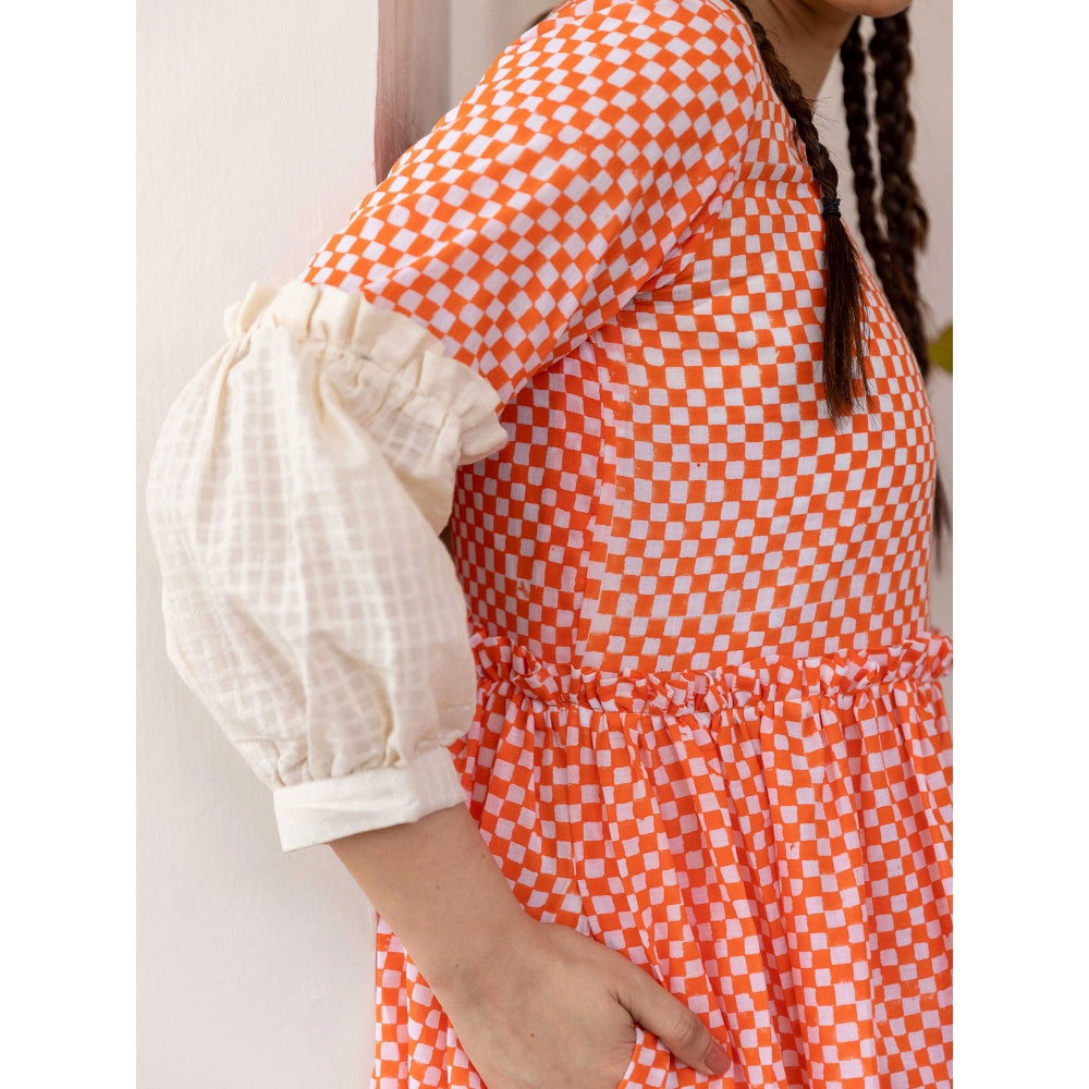 The Yellow Gypsy Orange Madisi Hand Printed Dress (Set of 2)