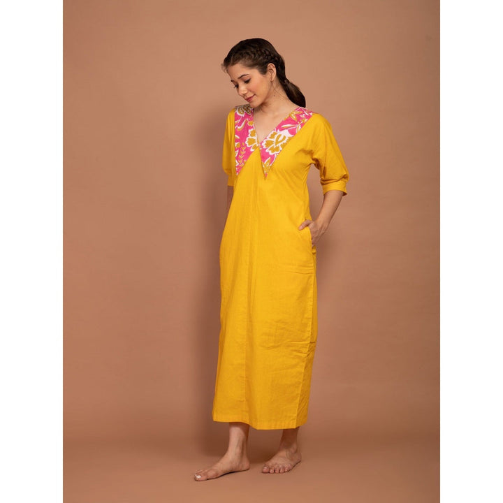 The Yellow Gypsy Pink Quila Hand Printed Katan Dress