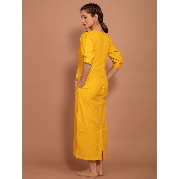 The Yellow Gypsy Pink Quila Hand Printed Katan Dress