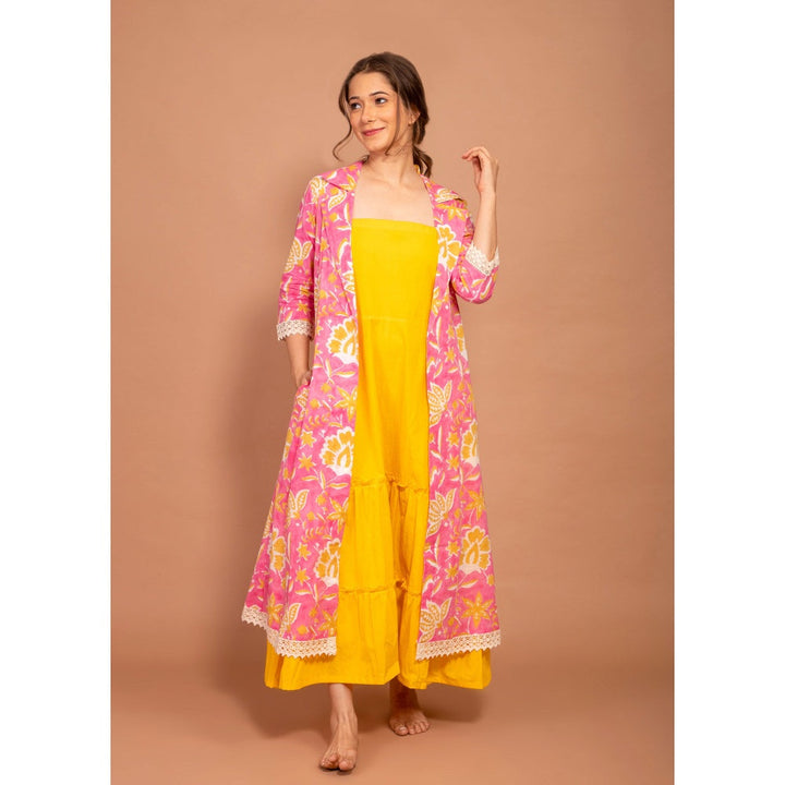 The Yellow Gypsy Pink Rang Hand Printed Jacket Dress (Set of 2)