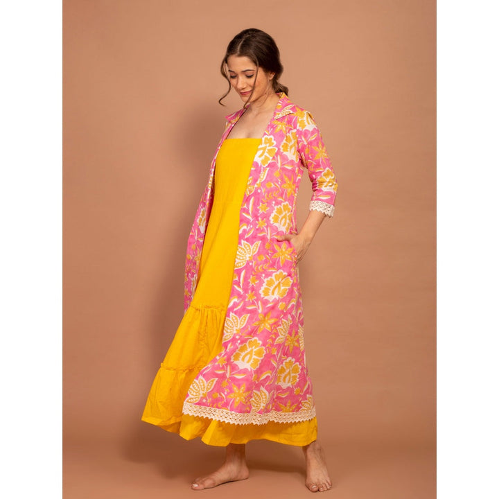 The Yellow Gypsy Pink Rang Hand Printed Jacket Dress (Set of 2)