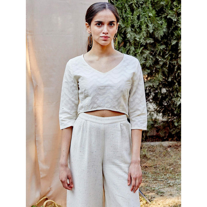 The Indian Cause White Cotton Cutwork High Low Crop Top