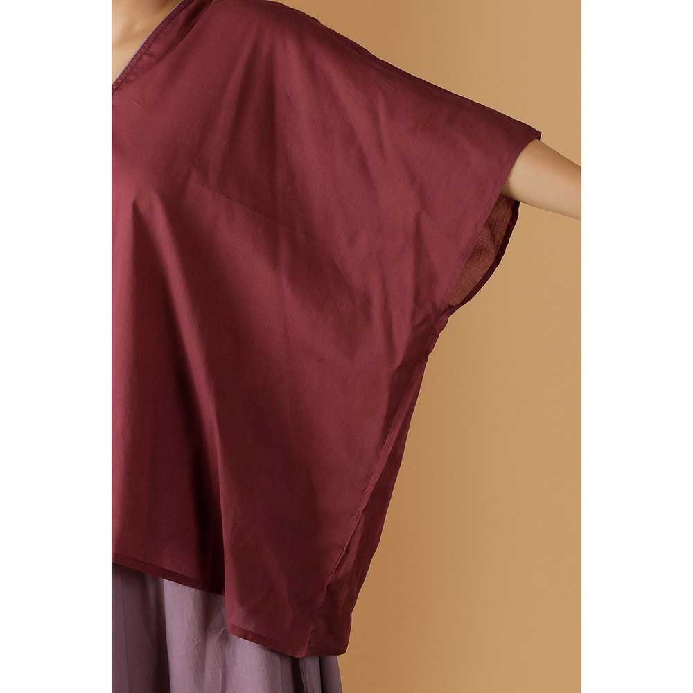 Tjori Mulmul Cotton Solid Red Kaftan Style Top