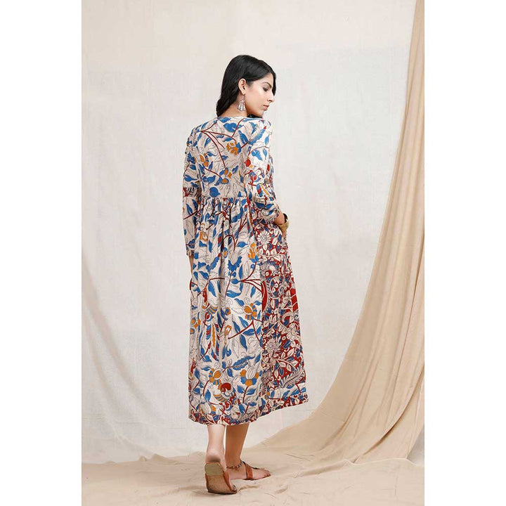 Tjori Beige Dual Print Kalamkari Dress