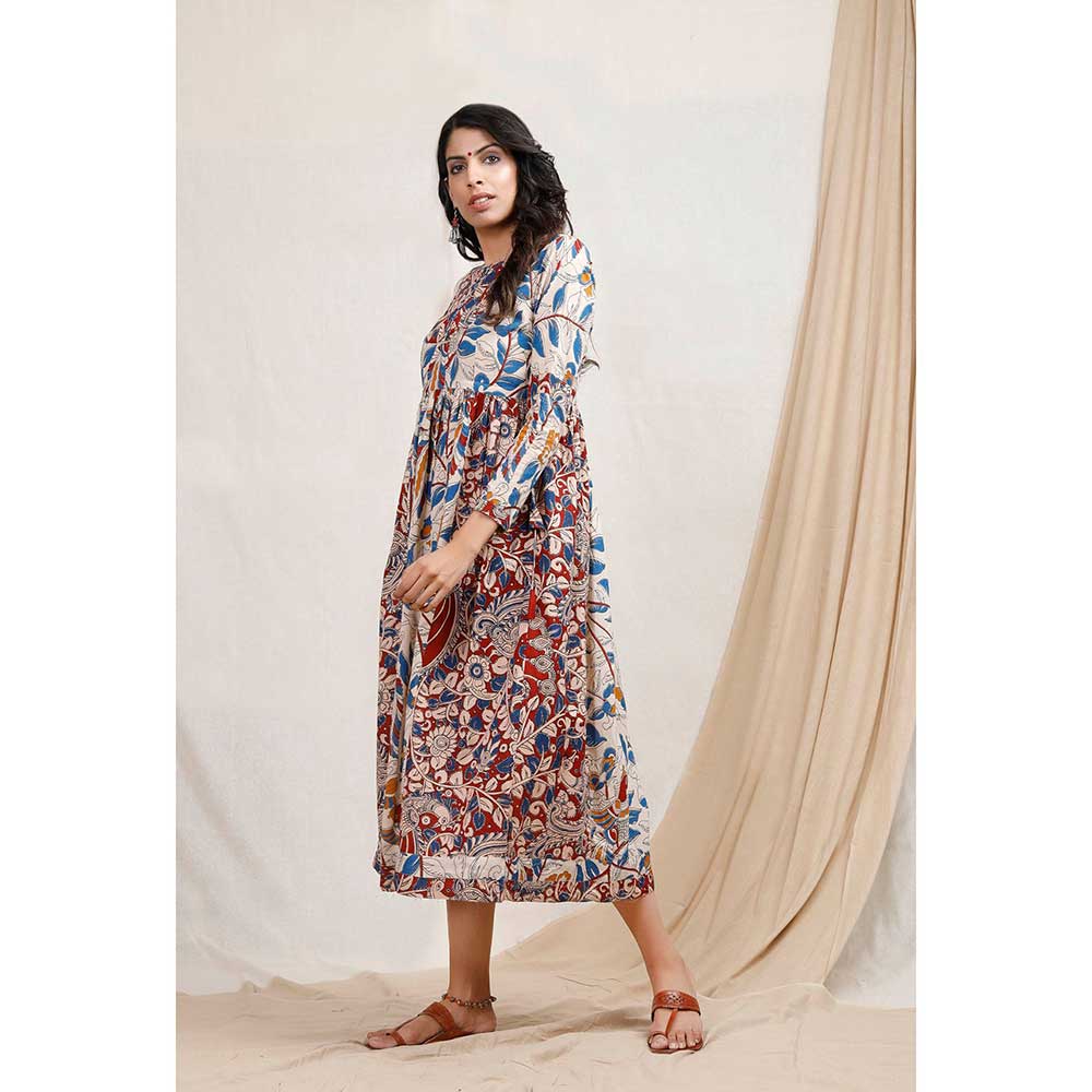 Tjori Beige Dual Print Kalamkari Dress