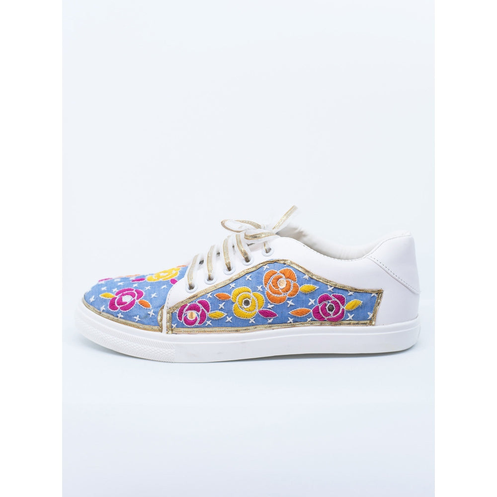 The Saree Sneakers Blue Colourful Flowers on Blue Sneaker