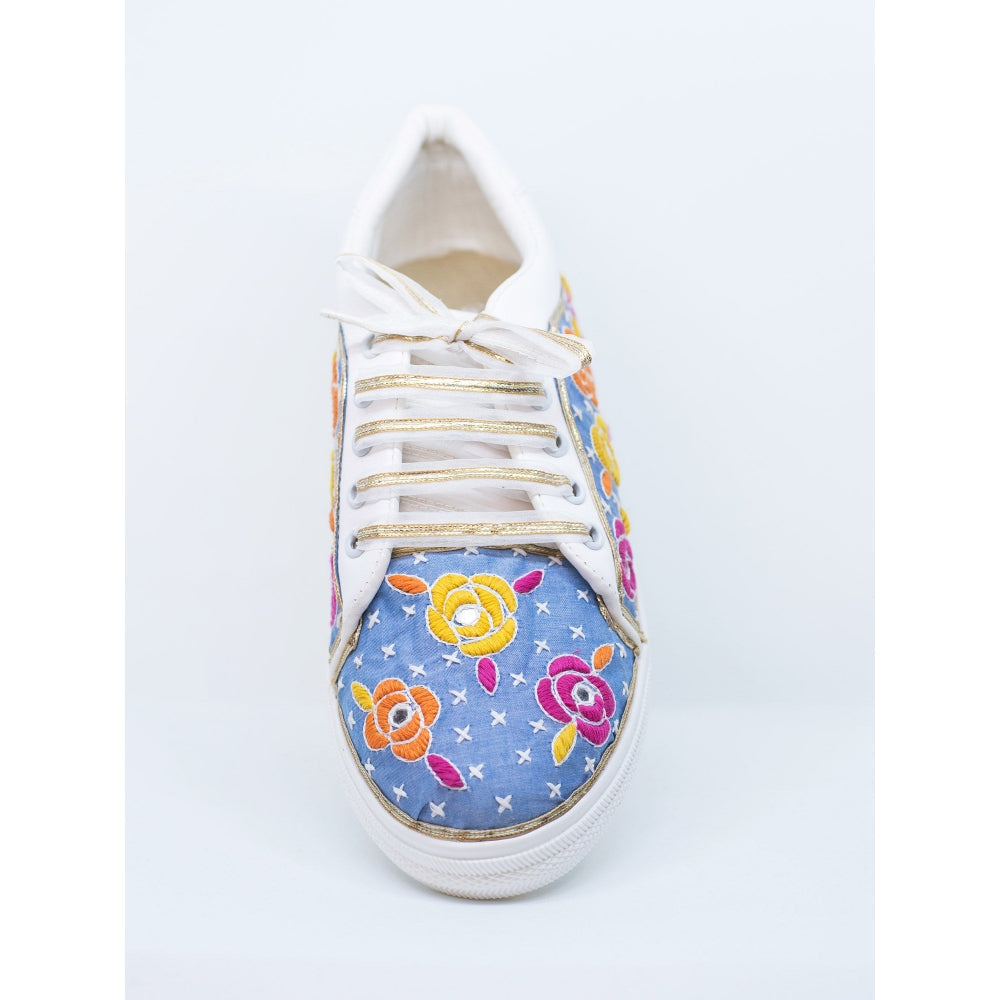 The Saree Sneakers Blue Colourful Flowers on Blue Sneaker