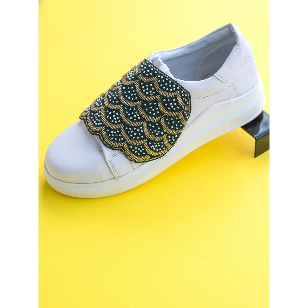 The Saree Sneakers Green Flap White Sneaker