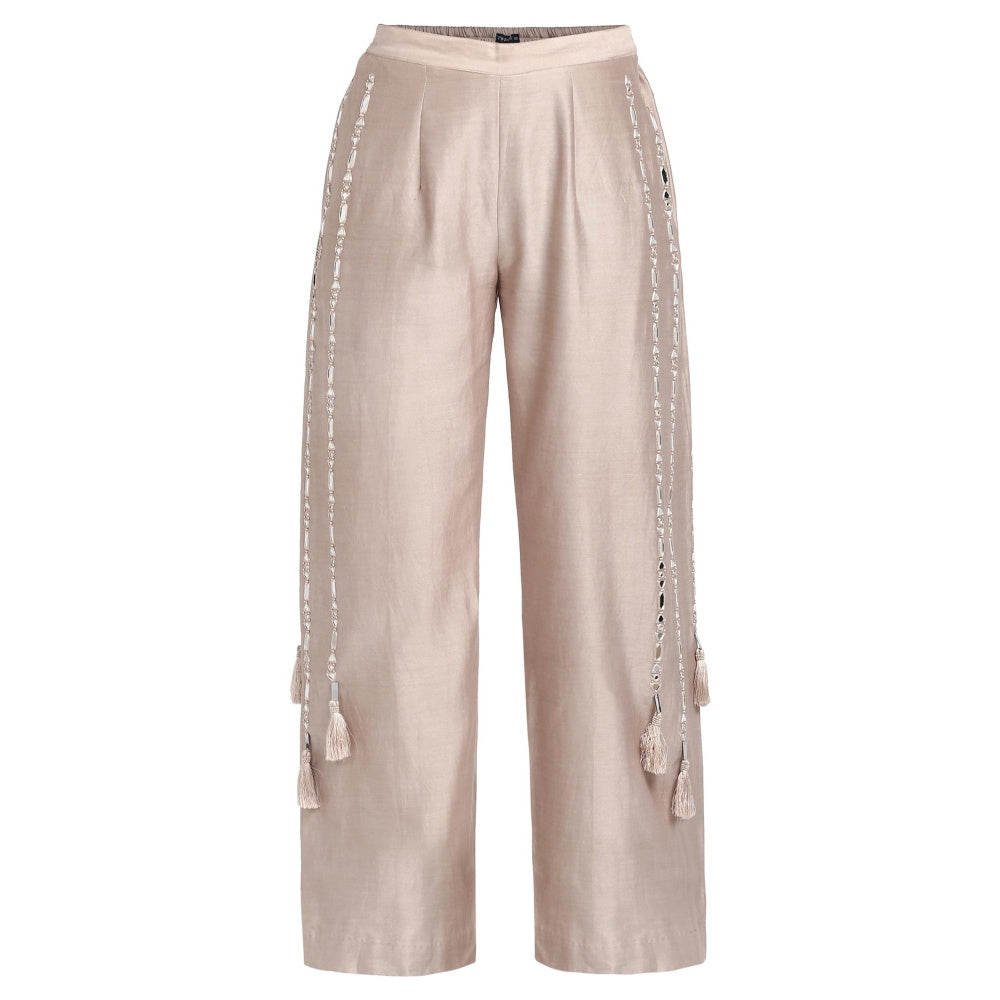Twenty Nine Taupe Mirrorwork Tassel Pants