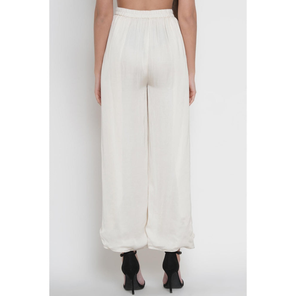 Twenty Nine White Slit Pants With Mirrorwork Belt (Set of 2)