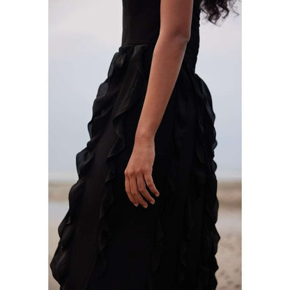 Twinkle Hanspal Strapless Maxi Dress with Frills Detailing