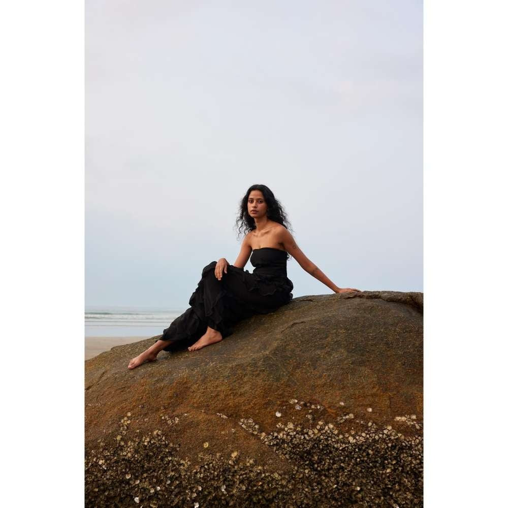 Twinkle Hanspal Strapless Maxi Dress with Frills Detailing