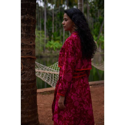 Twinkle Hanspal Printed Trench Coat Dress with Contrast Detailing