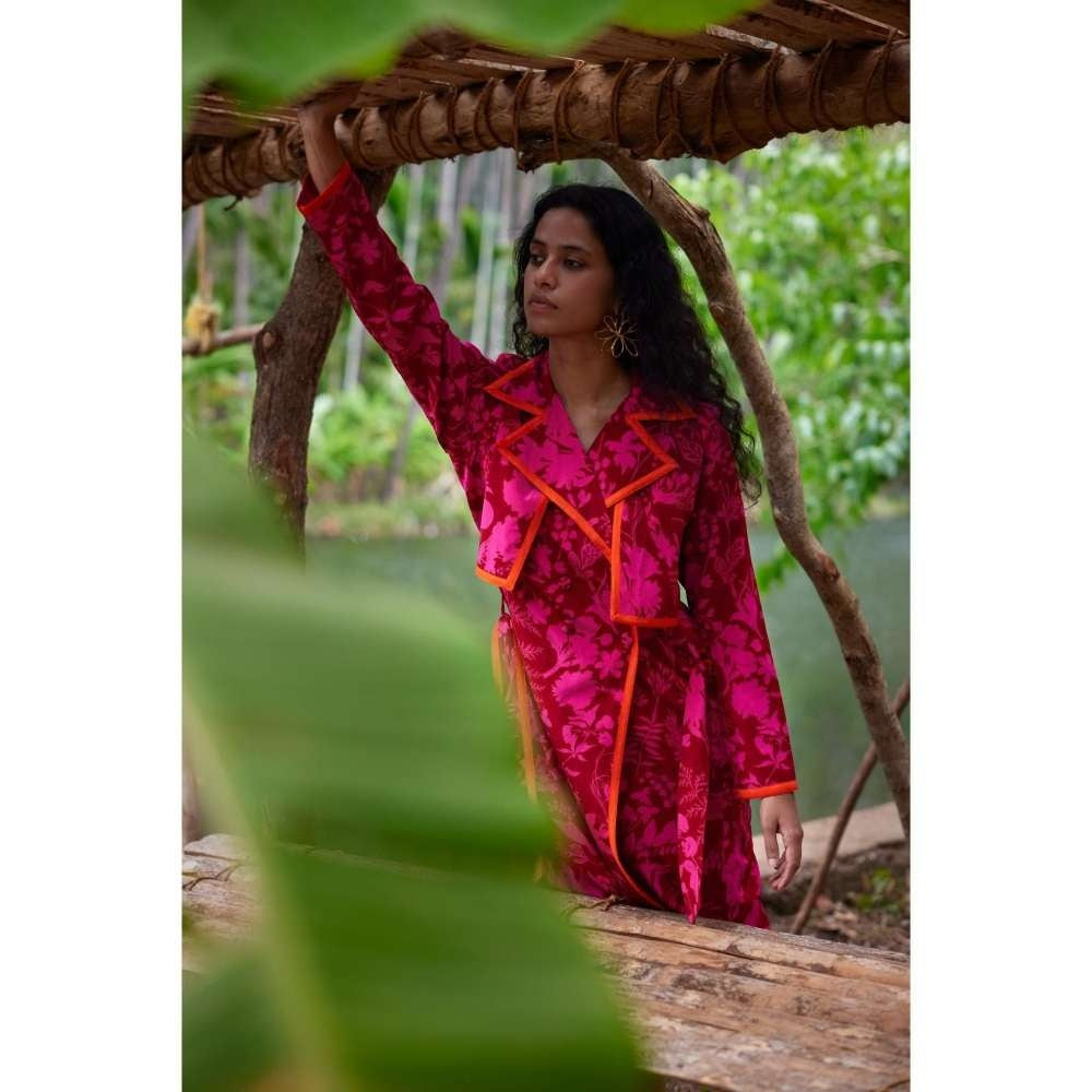 Twinkle Hanspal Printed Trench Coat Dress with Contrast Detailing