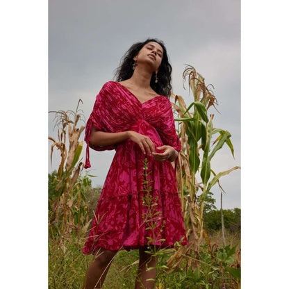 Twinkle Hanspal Micro-Pleated Printed Short Dress