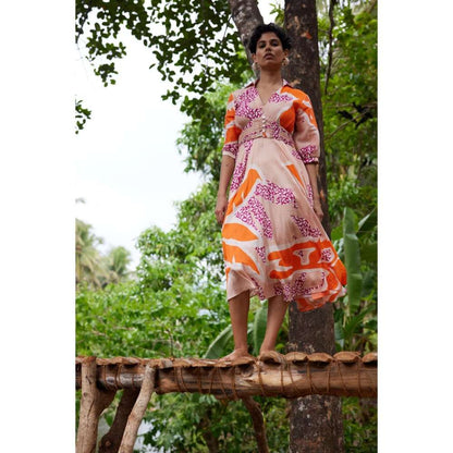 Twinkle Hanspal Printed Midi Dress with Midrif Details