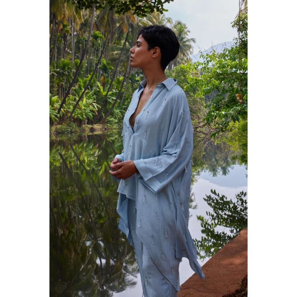 Twinkle Hanspal Hand Embroidered Drape Shirt and Pant (Set of 2)