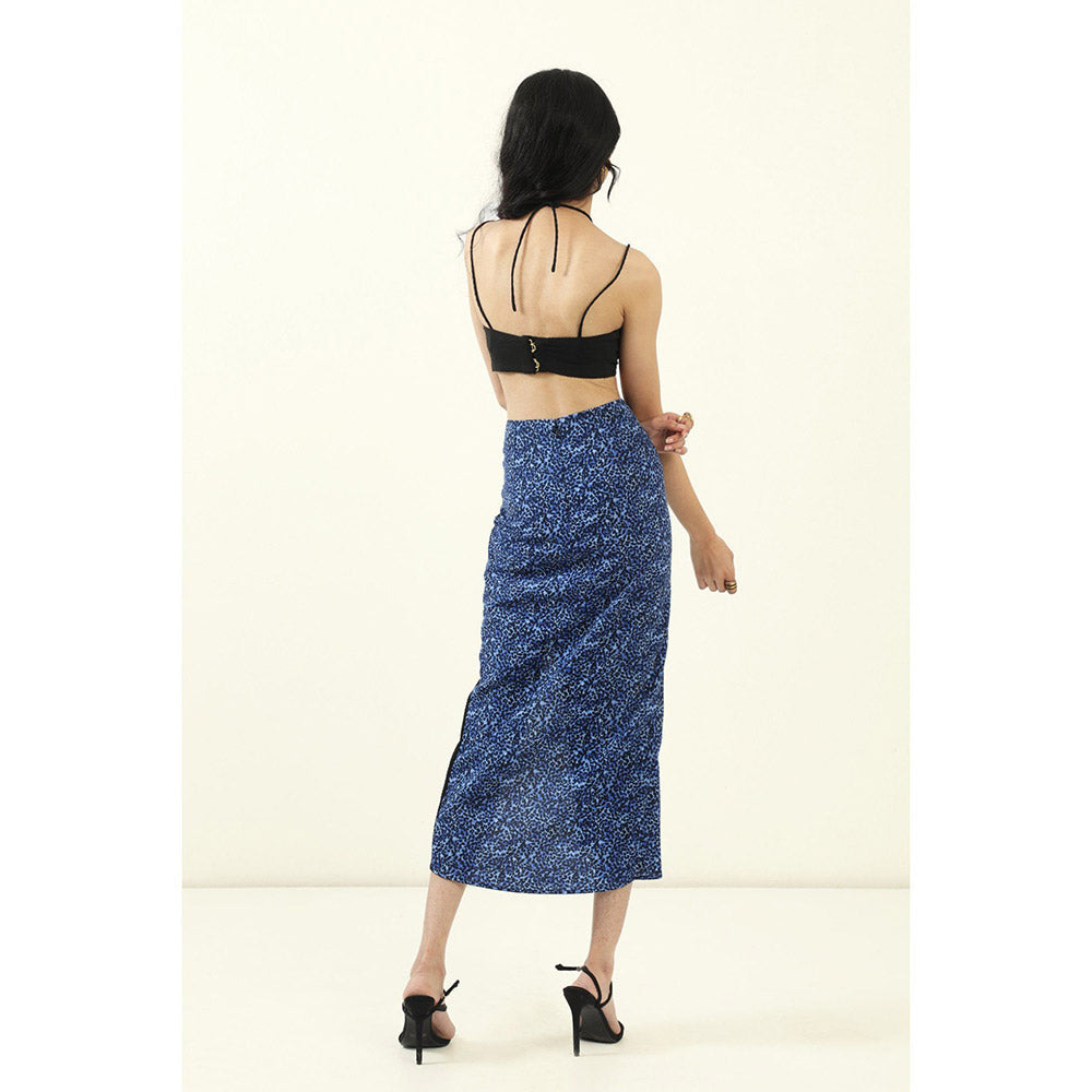 Urban Suburban Blue & Black Half & Half Midi Skirt with Slit