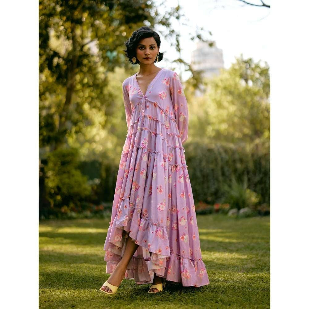 Uri by Mrunalini Rao Lavender Rosemary High-Low Floral Dress