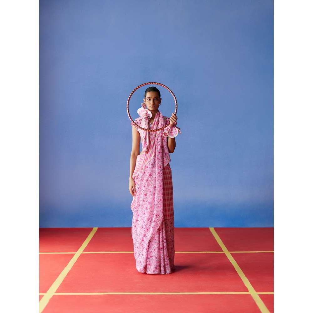 Uri by Mrunalini Rao Sencha Pink Saree with Unstitched Blouse