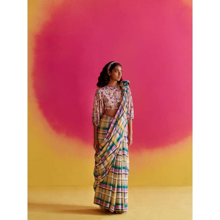 Uri by Mrunalini Rao Peppermint Multicolor Saree with Unstitched Blouse