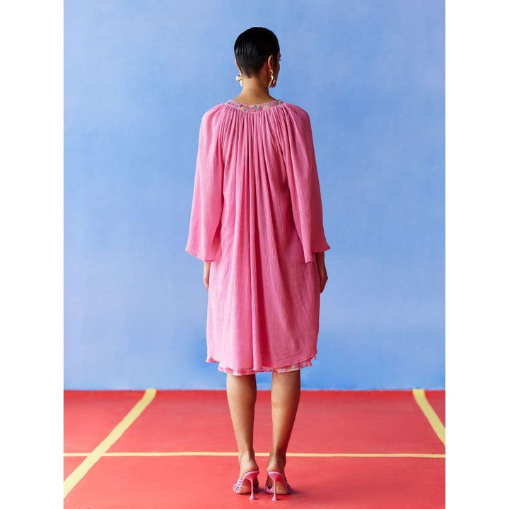 Uri by Mrunalini Rao Anther Pink Knee Dress (Set of 2)