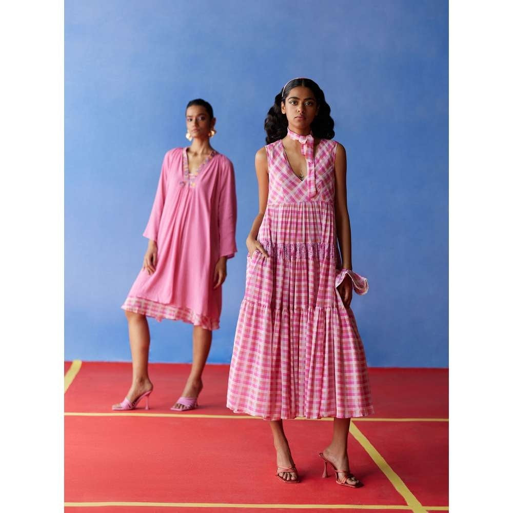 Uri by Mrunalini Rao Cinnamon Pink Midi Dress (Set of 2)