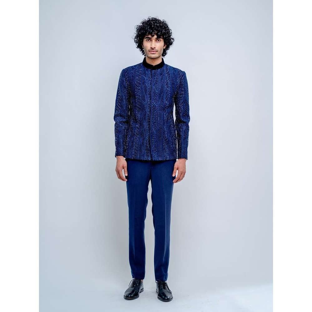 Varun Chakkilam Sapphire Blue Midnight Bandhgala with Pant (Set of 2)