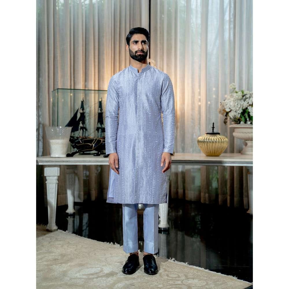 Varun Chakkilam Lilac Blue Striped Kurta with Pant (Set of 2)