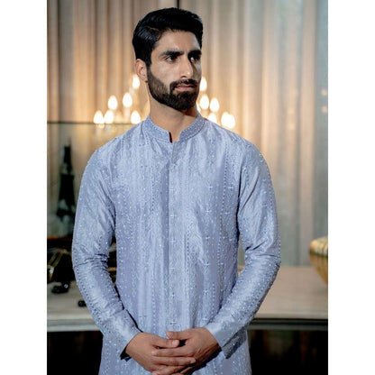 Varun Chakkilam Lilac Blue Striped Kurta with Pant (Set of 2)