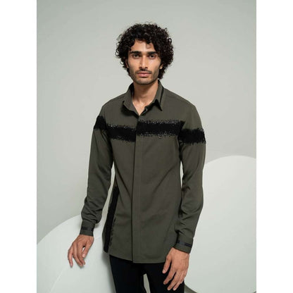 Varun Chakkilam Olive Embroidered Streak Shirt