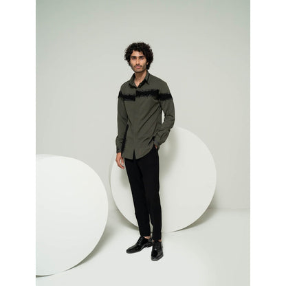 Varun Chakkilam Olive Embroidered Streak Shirt
