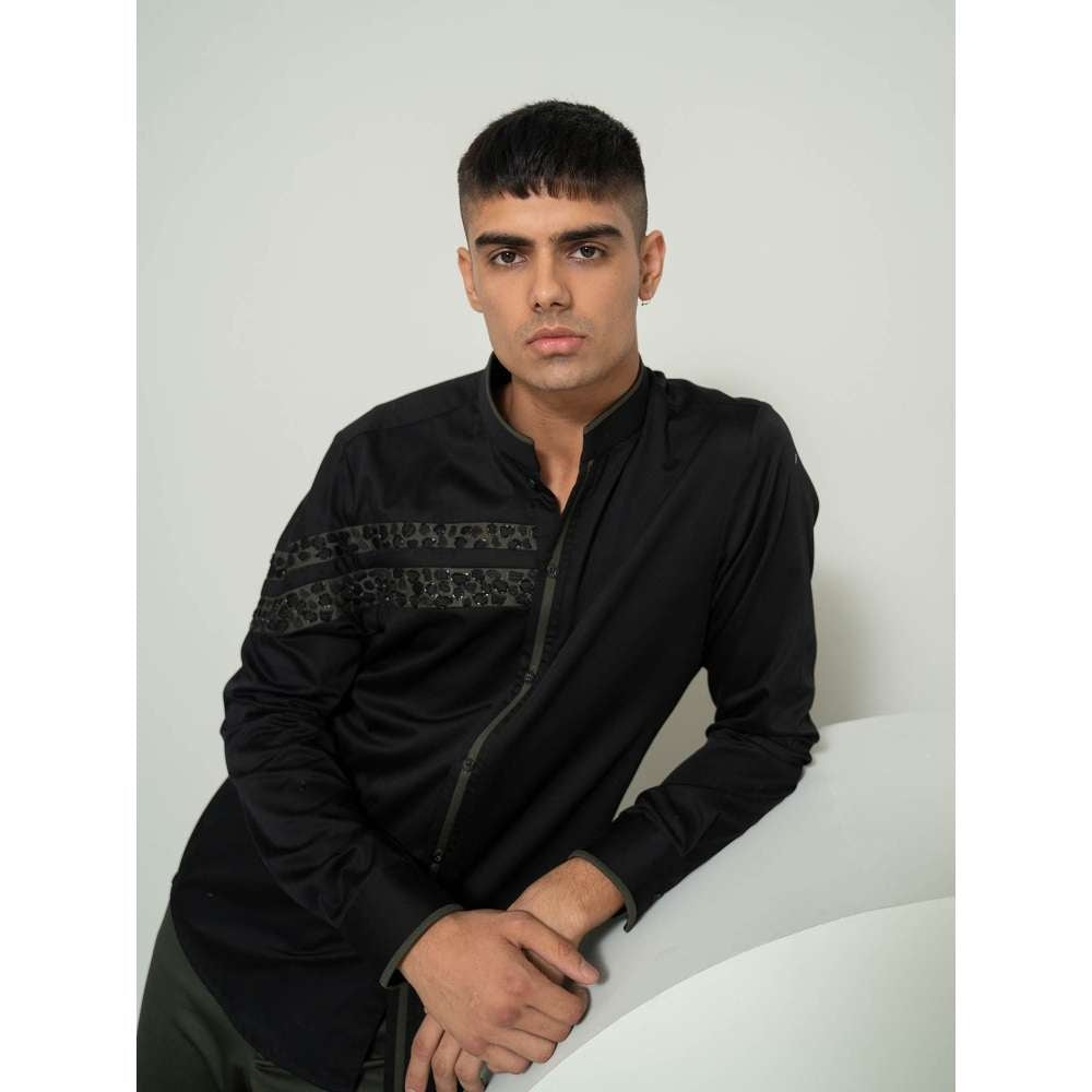 Varun Chakkilam Black And Olive Camouflage Stripe Shirt