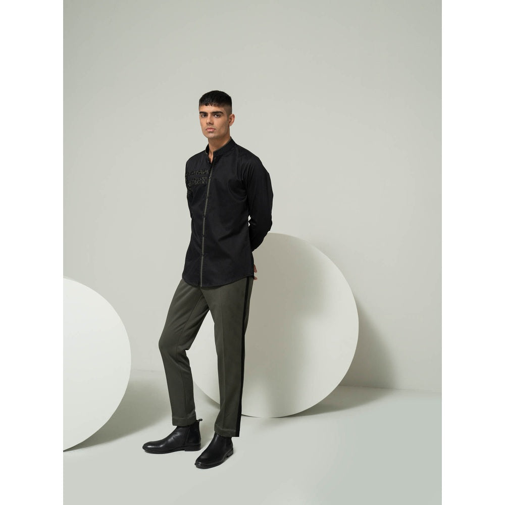 Varun Chakkilam Black And Olive Camouflage Stripe Shirt