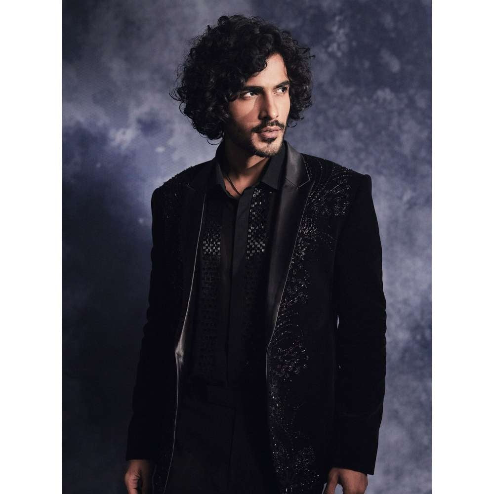 Varun Chakkilam Ebony Black Panel Blazer and Shirt with Trouser (Set of 3)