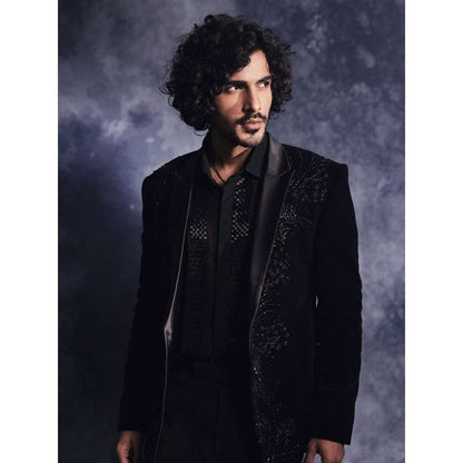 Varun Chakkilam Ebony Black Panel Blazer and Shirt with Trouser (Set of 3)
