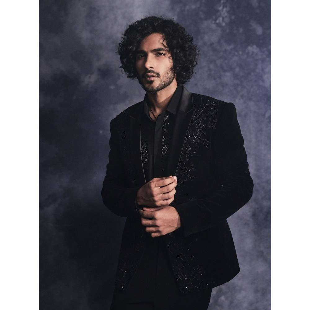 Varun Chakkilam Ebony Black Panel Blazer and Shirt with Trouser (Set of 3)