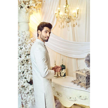 Varun Chakkilam Seashell White Embroidered Sherwani and Trouser (Set of 2)