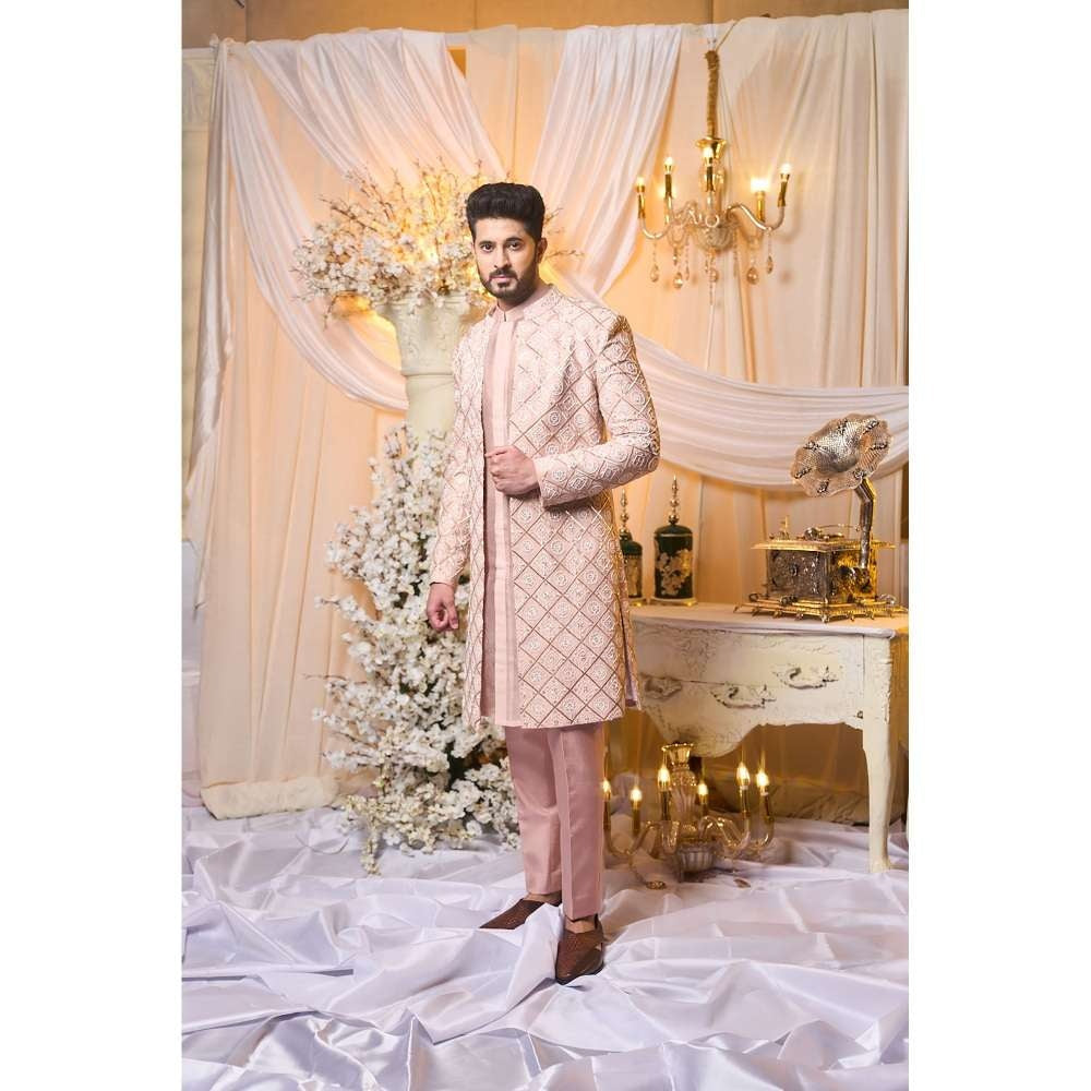 Varun Chakkilam Salmon Nude Pink Sherwani and Kurta with Trouser (Set of 3)