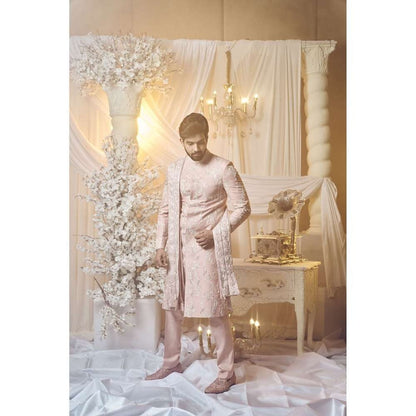 Varun Chakkilam Sea Shell Pink Carnation Sherwani and Trouser (Set of 2)