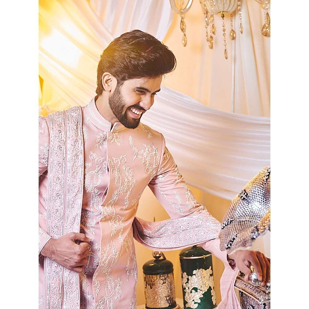 Varun Chakkilam Sea Shell Pink Carnation Sherwani and Trouser (Set of 2)