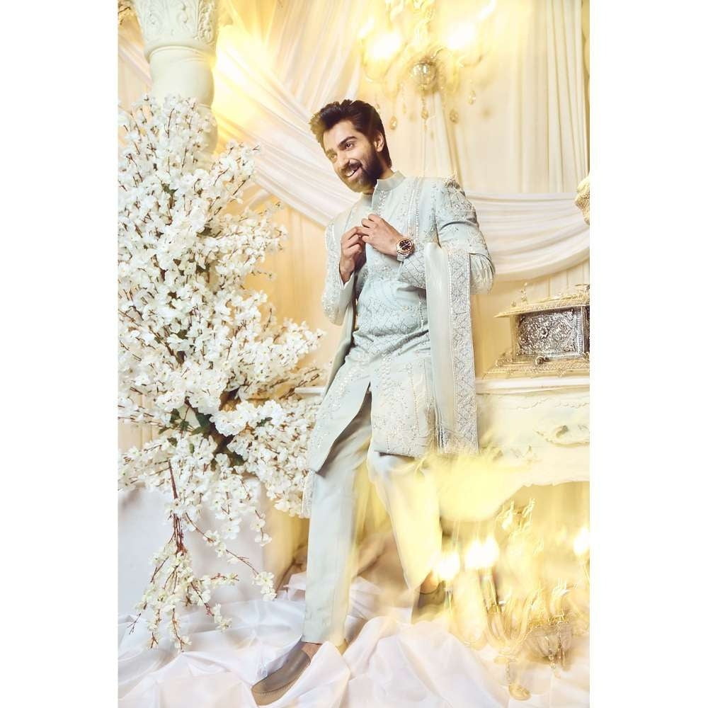 Varun Chakkilam Silver Charm Deco Sherwani and Trouser (Set of 2)