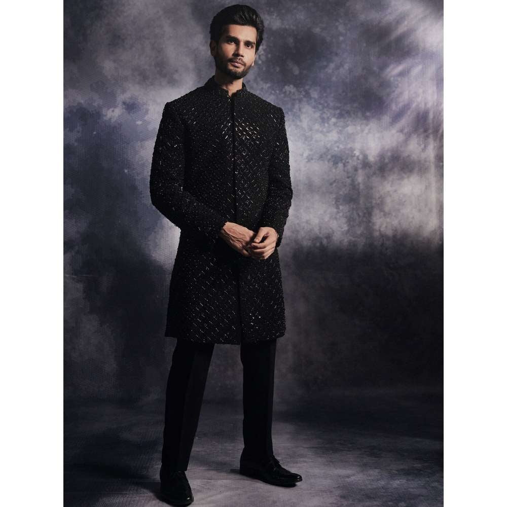 Varun Chakkilam Ebony Black Cadence Sherwani and Trouser (Set of 2)