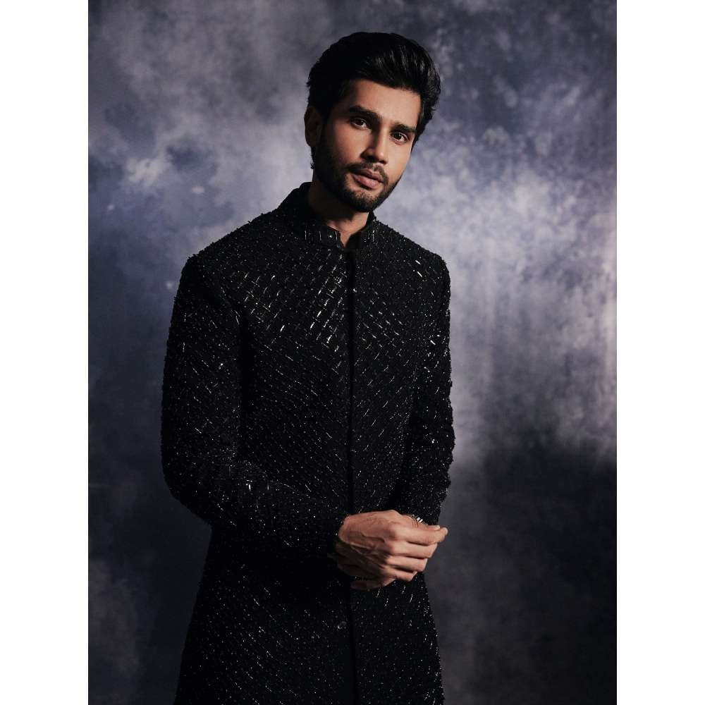 Varun Chakkilam Ebony Black Cadence Sherwani and Trouser (Set of 2)