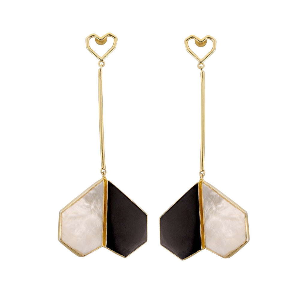 VARNIKA ARORA Coalesce-22K Gold Plating Mother Of Pearl Black Onyx Dangler Earrings