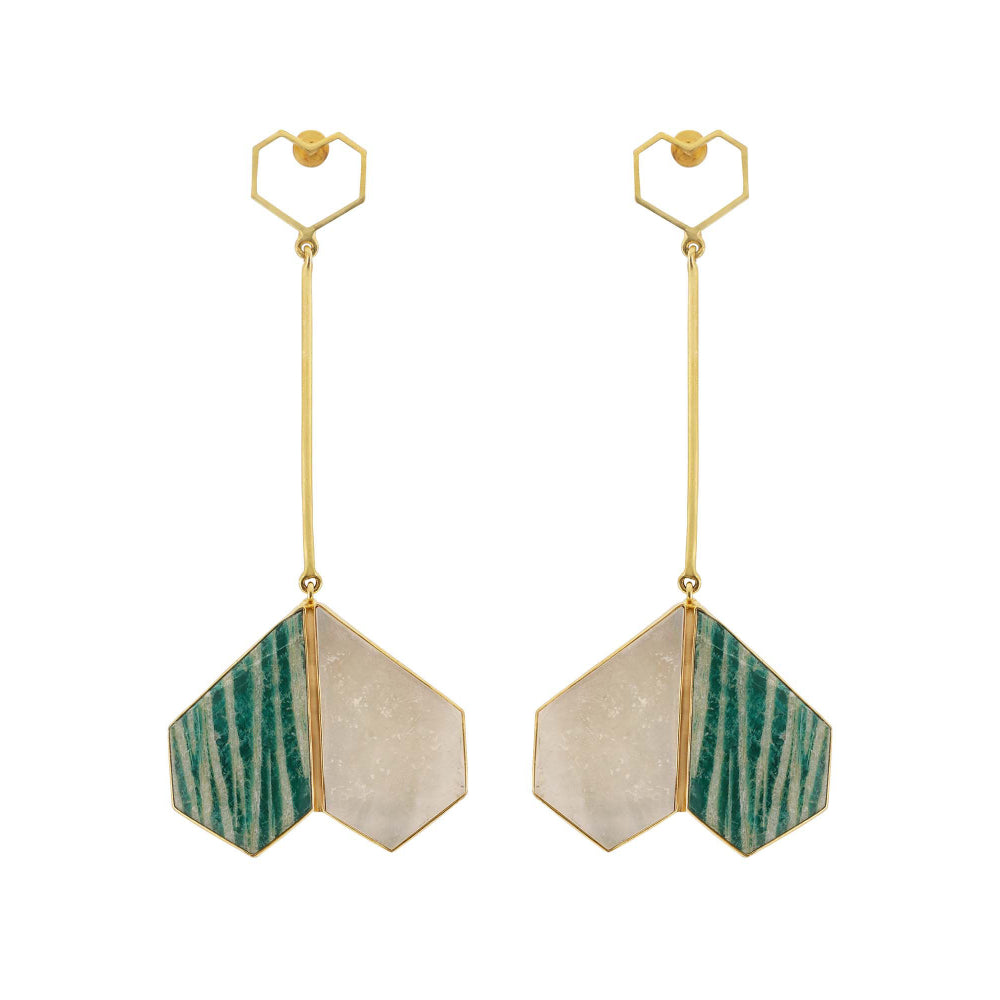 VARNIKA ARORA Coalesce-22K Gold Plating Mother Of Pearl Amazonite Dangler Earrings