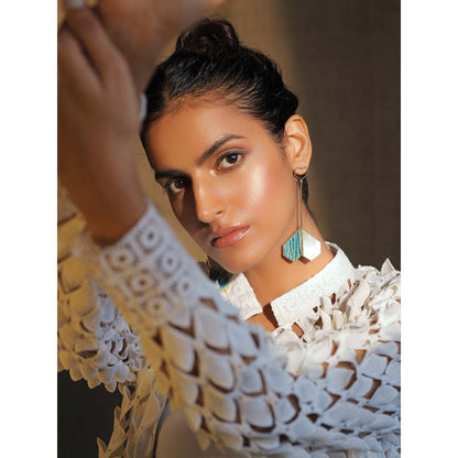 VARNIKA ARORA Coalesce-22K Gold Plating Mother Of Pearl Amazonite Dangler Earrings